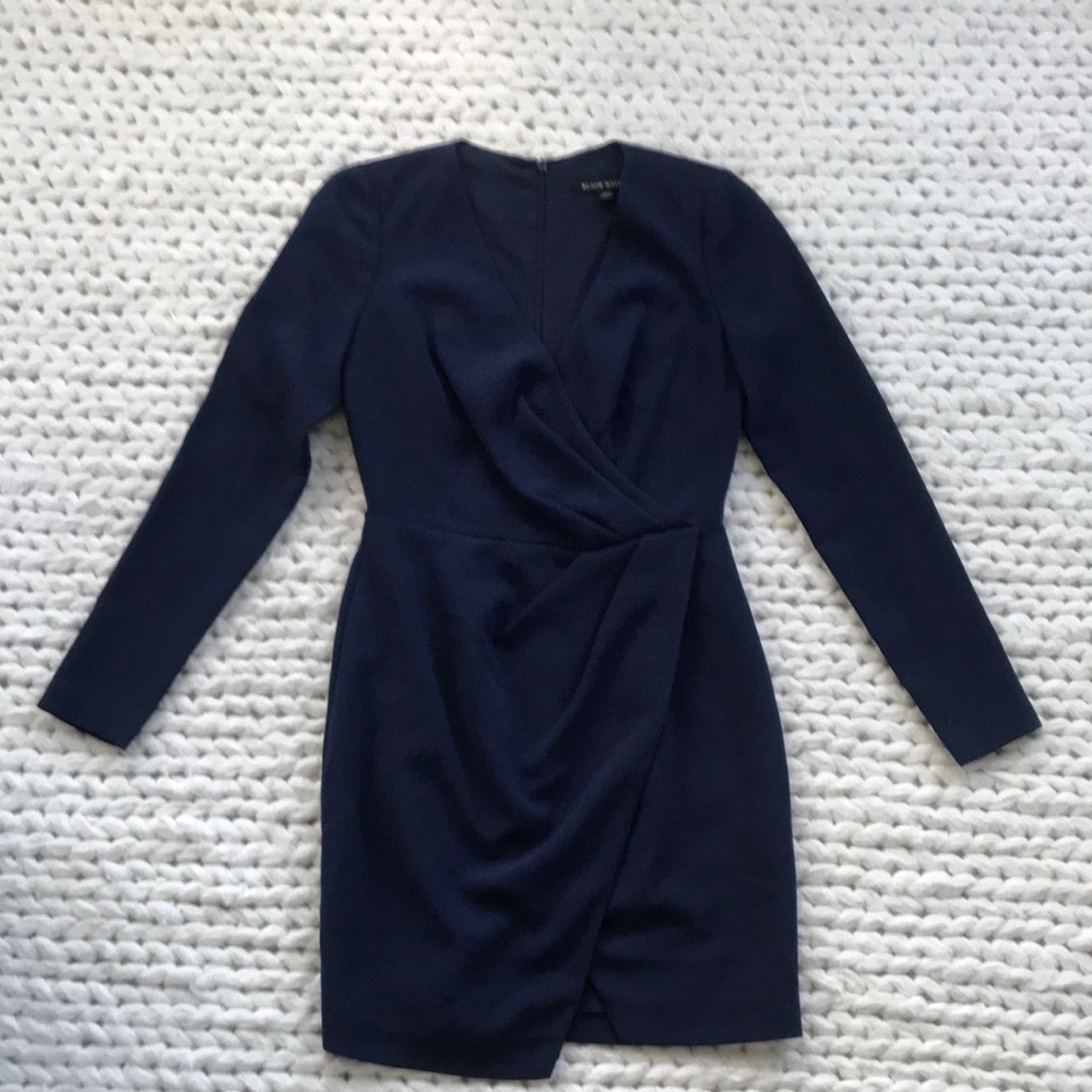 Navy Long Sleeve Ruched Cocktail Dress